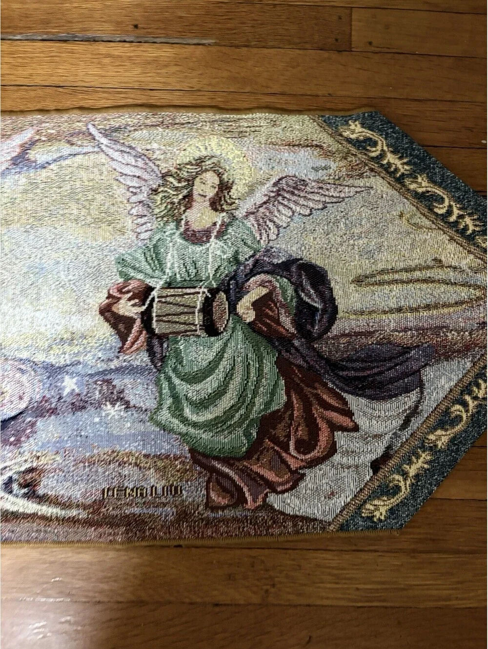 Lena Liu Angel  Of light Tapestry Table Runner Pointed Ends Tassels  Drycleaned
